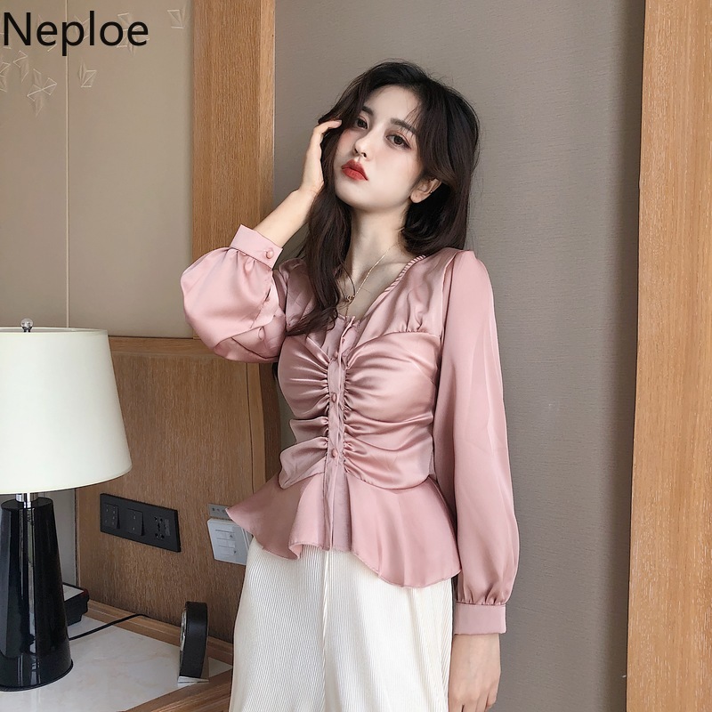 Neploe Pleated Blouse Women Solid V Neck Long Puff Sleeve Ladies Blusa Shirts Spring 2020 Fashion Casual Female Tops 1B415, Raspberry red
Neploe Pleated Blouse Women Solid V Neck Long Puff Sleeve Ladies Blusa Shirts Spring 2020 Fashion Casual Female Tops 1B415, Raspberry red