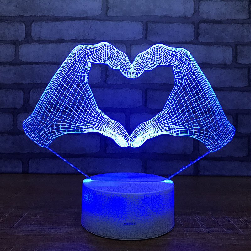 Led Acrylic Bed Custom 3D Small Night Lights Love Heart Hand Decorations Gift for Baby Room Lights Usb Led Kids Lamp