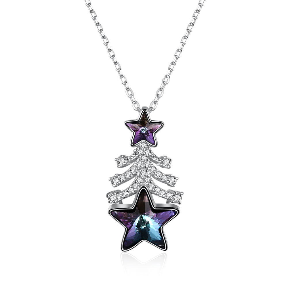 Fashion- sterling silver Christmas tree star crystal pendant necklace sterling silver collarbone chain