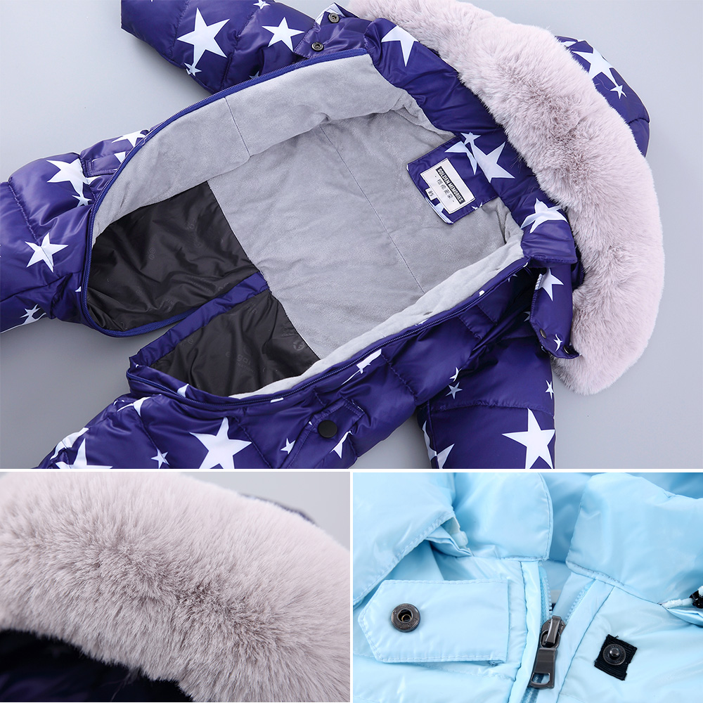 Baby Romper Winter Girl Boy Snowsuit Thermal Duck Down Fur Hooded Jumpsuit Newborn Kids Winter Climb Clothes Ski Suit Overalls