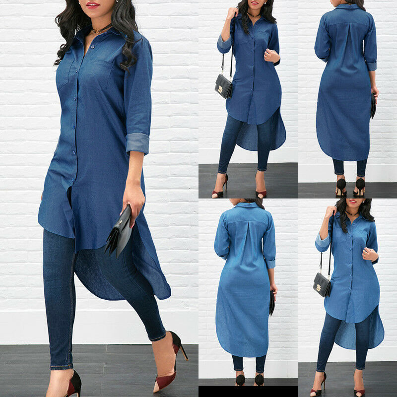 Women's Blue Jeans Denim T-Shirt Casual Loose Shirt Mini Dress Lapel Long Sleeve Front Short Shirt Long T-shirt, Navy blue
Women's Blue Jeans Denim T-Shirt Casual Loose Shirt Mini Dress Lapel Long Sleeve Front Short Shirt Long T-shirt, Navy blue