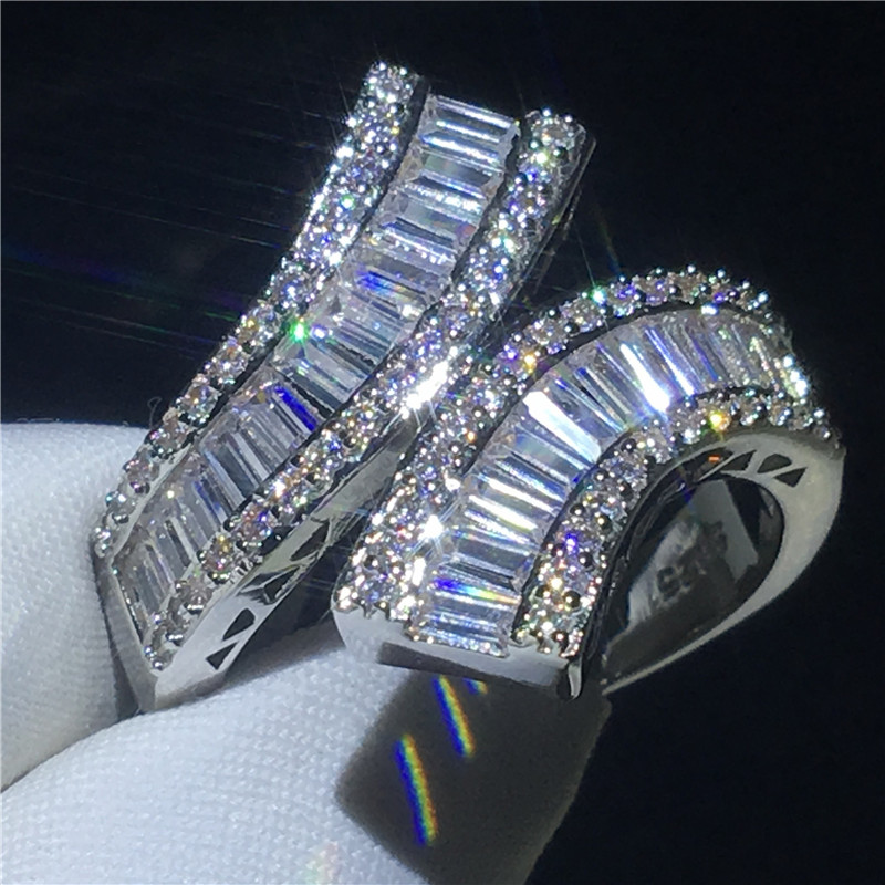 Fashion Promise ring 925 Sterling silver Princess cut Diamond Cz Stone Engagement wedding band ring for women Men Finger jewelry