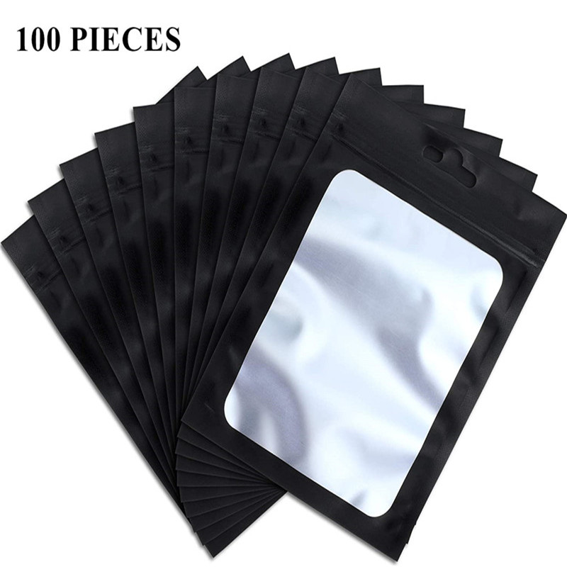 100 Pieces Resealable Smell Proof Bag Aluminum Foil Sample Bags with Window Pouch for Food