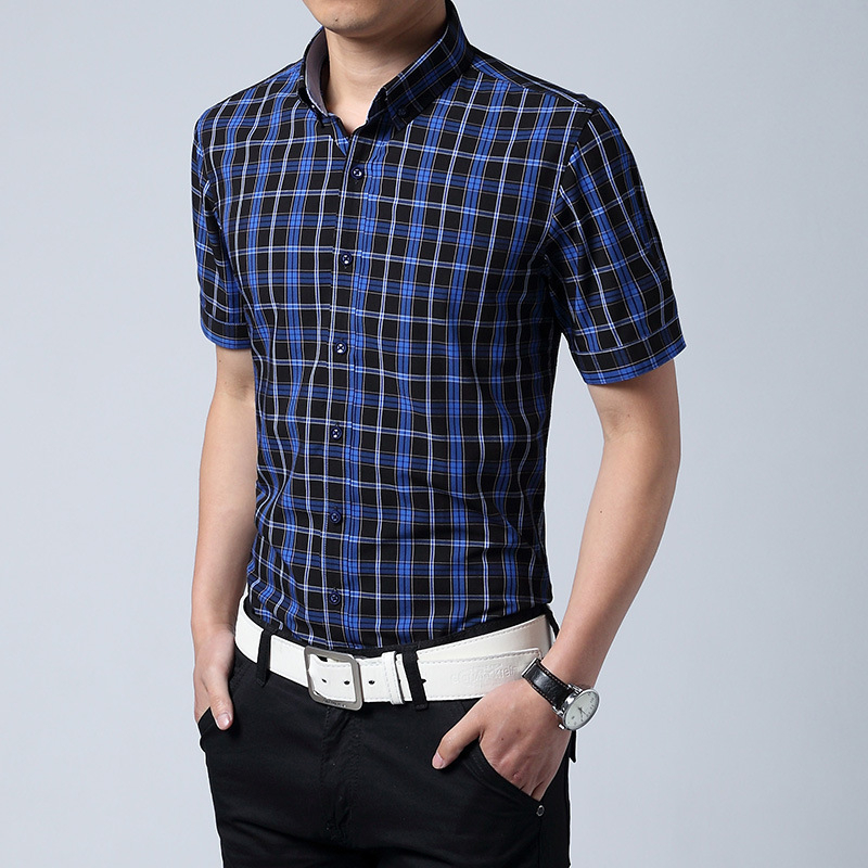 New Fashion Mens Short Sleeved Shirt Summer Mens Business Dress Shirt Casual Short Sleeve Plaid Shirt Mens Clothes
