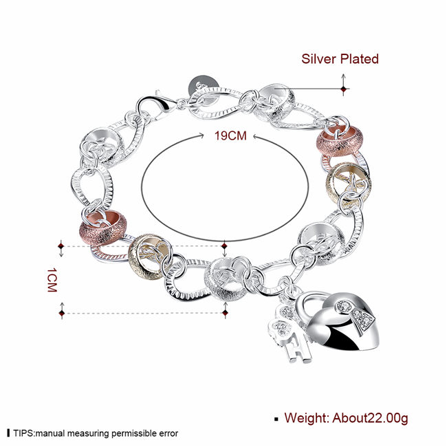 925 silver Hanging dichroic insets heart lock,flower spoon bracelet DFMCH233, fashion sterling silver plated Chain link bracelets high grade