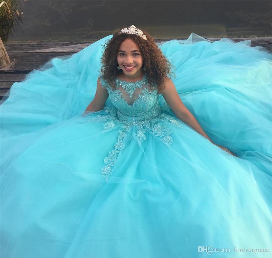 2019 Saudi Africa Quinceanera Dress Princess Puffy Sheer Ball Gown Sweet 16 Ages Long Girls Prom Party Pageant Gown Plus Size Custom Made