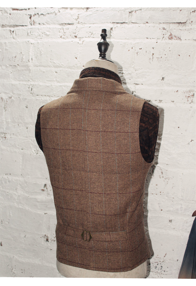 Rustic Groom Vests Attire For Wedding Groomsmen Plaid Wool Herringbone Tweed Slim Fit Mens Suit Vest Farm Prom Dress Waistcoat 242