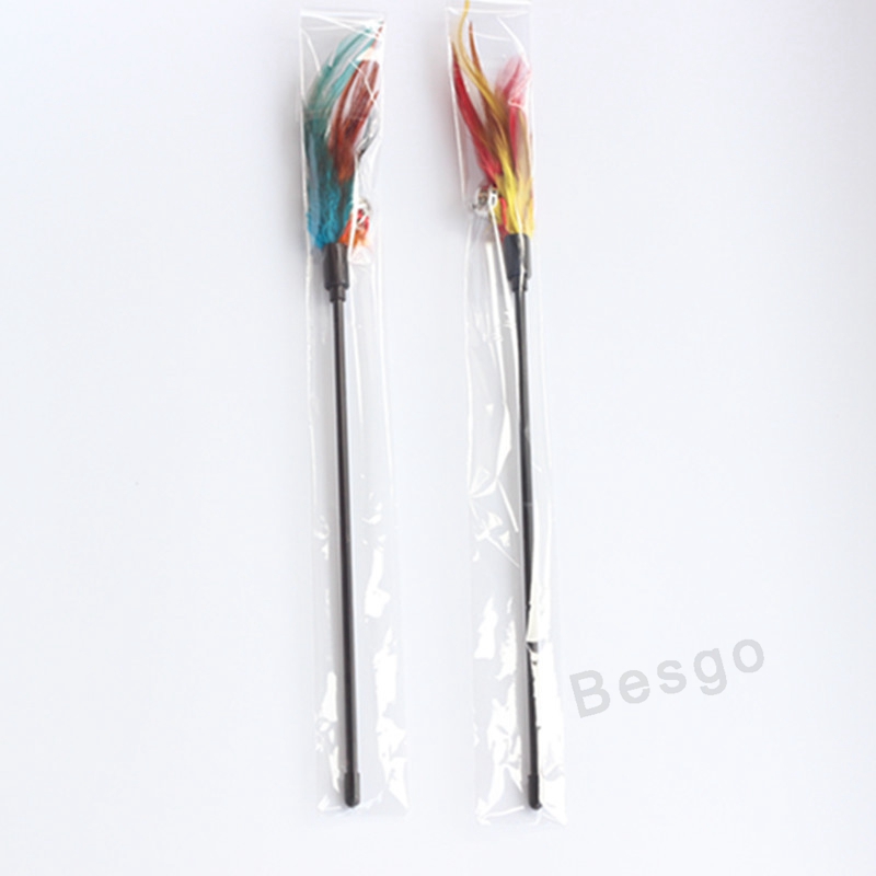 Cat Kitten Pet Teaser 38cm Turkey Feather Stick With Bell Wire Chaser Wand Toy Playing Interactive Toys DBC BH2864