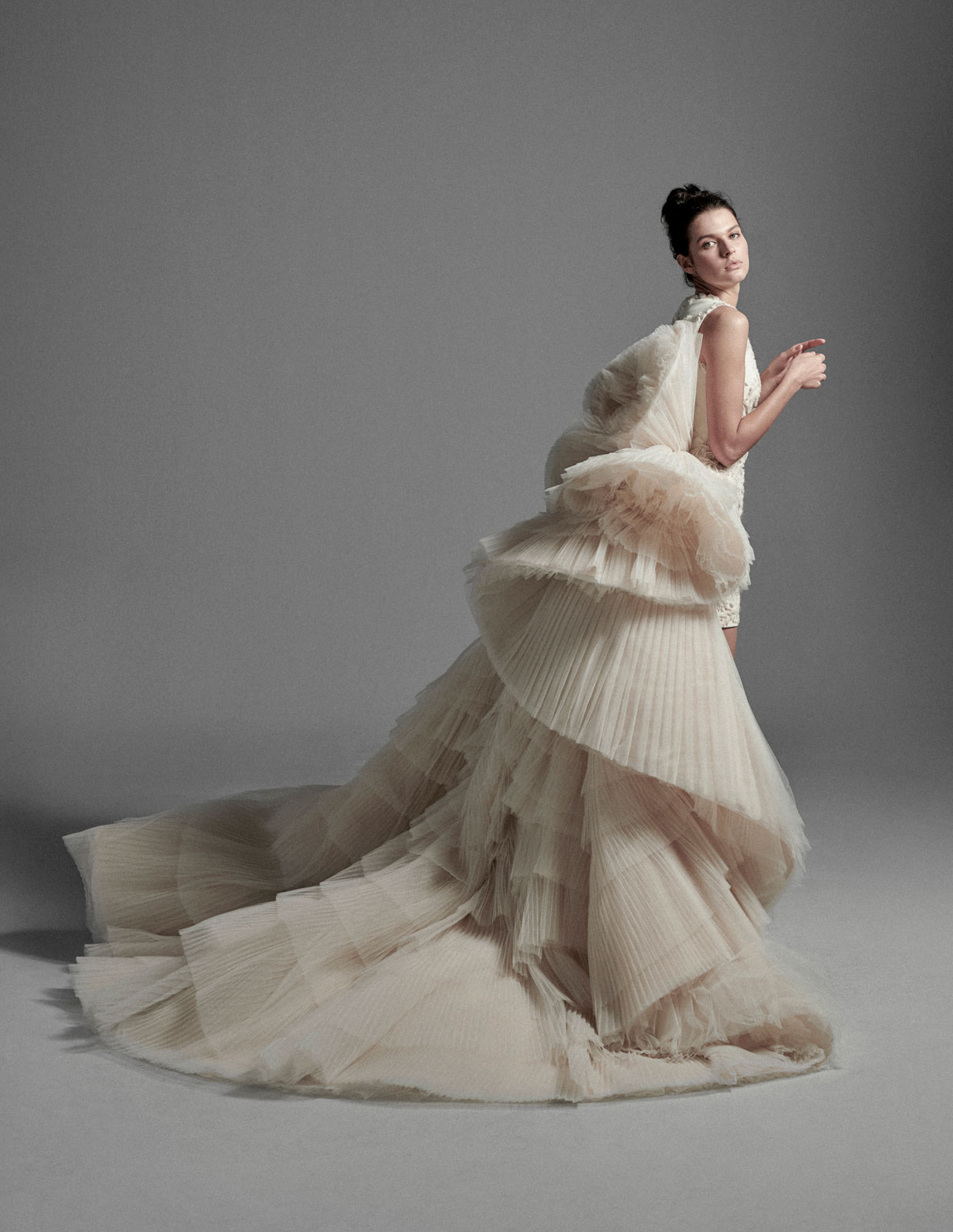 krikor jabotian dresses with detachable train tulle ruffles tiered skirts high low wedding dress custom made abiti da sposa
