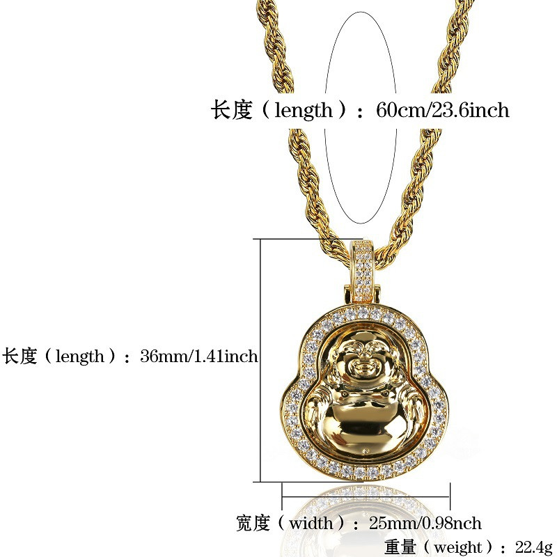 Luxury Designer Jewelry Mens Necklace CZ Maitreya Buddha Pendant Necklace Iced Put Lab Diamond Mens Gold Chain for Mens Jewelry Gi