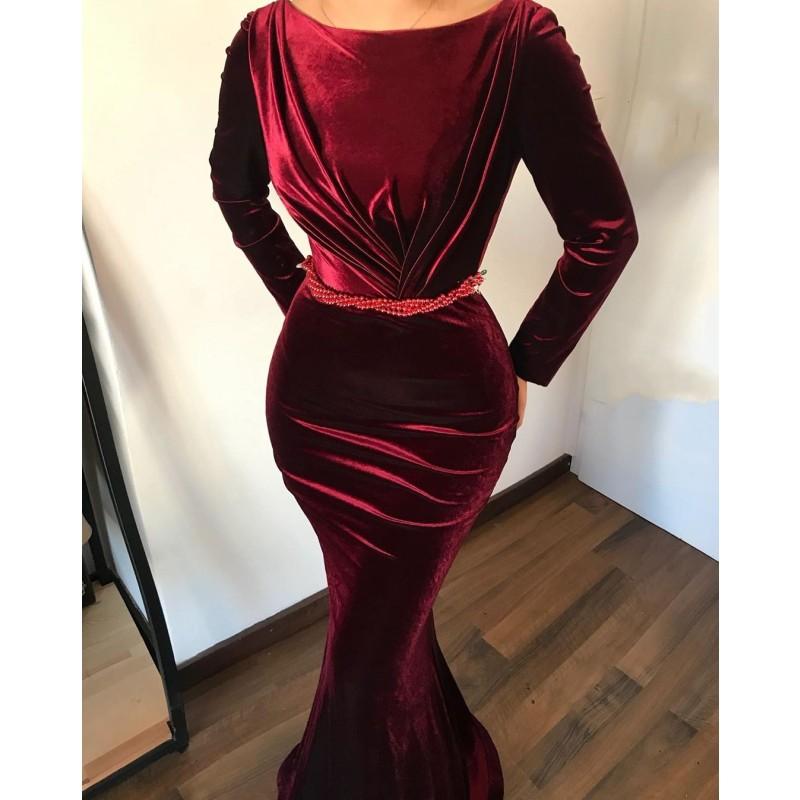Prom Burgundy Evening Dresses Long Sleeve Vestidos Elegantes Prom Party Gowns