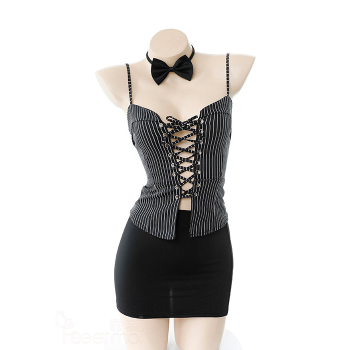 Japanese Sexy Secretary Uniform Suit Lingerie Top Mini Skirt Women Set 4PCS Erotic Sets Babydoll Teacher Cosplay Sexy Costumes LY191222