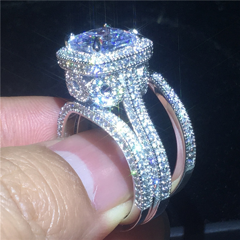 Vintage Flower ring sets 925 Sterling silver Diamond Statement Engagement wedding band rings for women Party Jewelry Gift