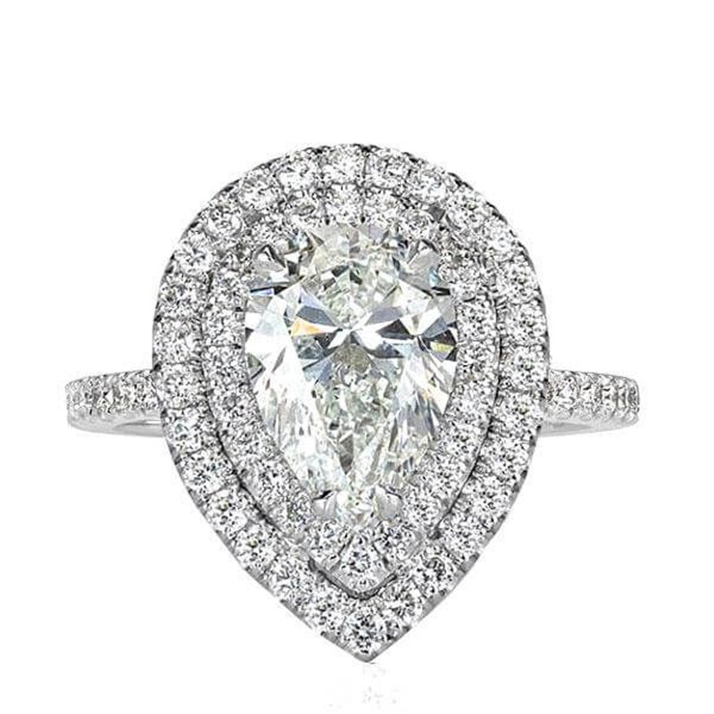 US Size 5-10 Classical Jewelry Pure 925 Sterling Silver Water Drop Pear Cut White Topaz CZ Diamond Promise Women Wedding Bridal Ring Gift