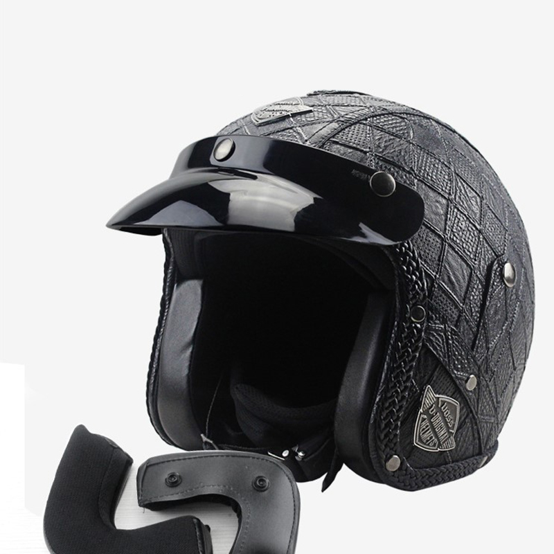 PU Leather Motorcycle Helmets Chopper Bike Half Helmet Open Face Vintage Motorcycle Goggle Mask ATV Moto Helmets