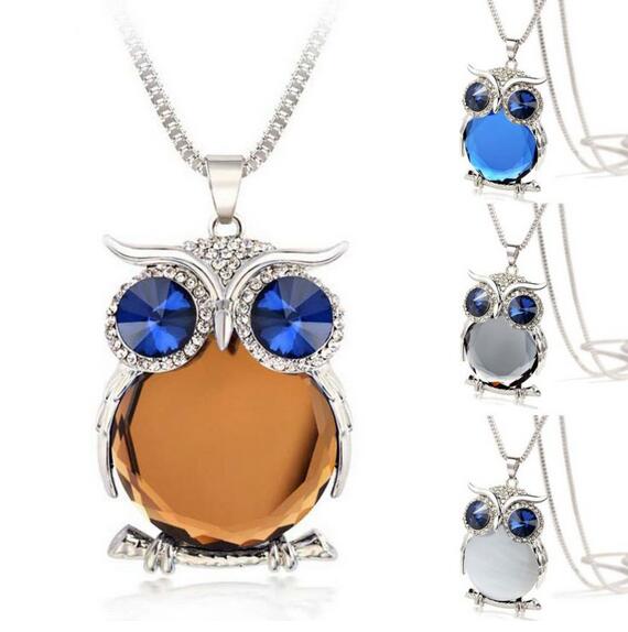 New Style Charmant Women Necklace Owl Pendant Rhinestone Sweater Chain Long Necklaces Jewelry Ornaments Exquisite Torque Trinket GA733