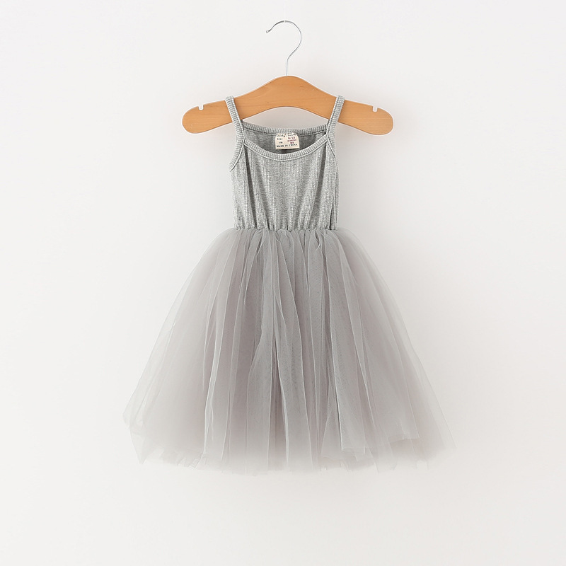 Baby girls Lace Tulle Sling dress Children suspender Mesh Tutu princess dresses summer Boutique Kids Clothing 4 colors C6257