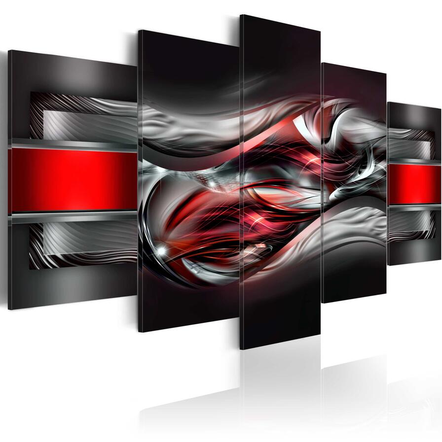 Abstract Canvas Wall Decoration Scroll Poster Black and Red Art Print 5 Panels HD Printed for Home Decor Room Wall Pictures(No Frame)