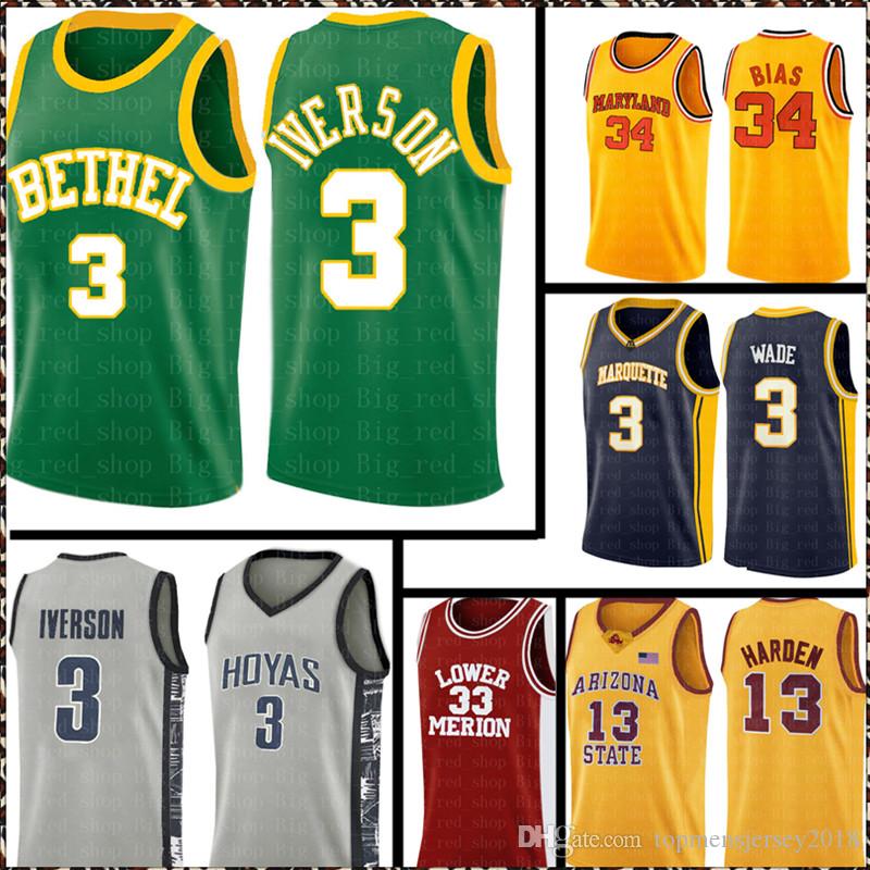 high school Allen 3 Iverson Jersey College Len 34 Bias Jersey 13 Harden 33 Basketball Jerseys