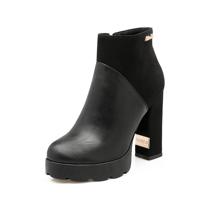 Hot Sale-new arrival fashion shoes woman round toe platform boots pu+suede solid color wedding shoes high heels boots