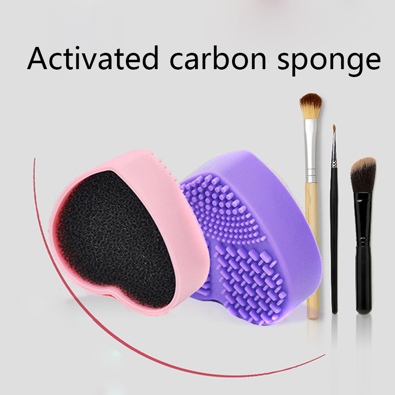 Silicone Makeup Brush Cleaner Dual Use for Dry and Wet Activated Carbon Sponge Cosmetic Beauty Cleaning Mat Heart and Bear Shape