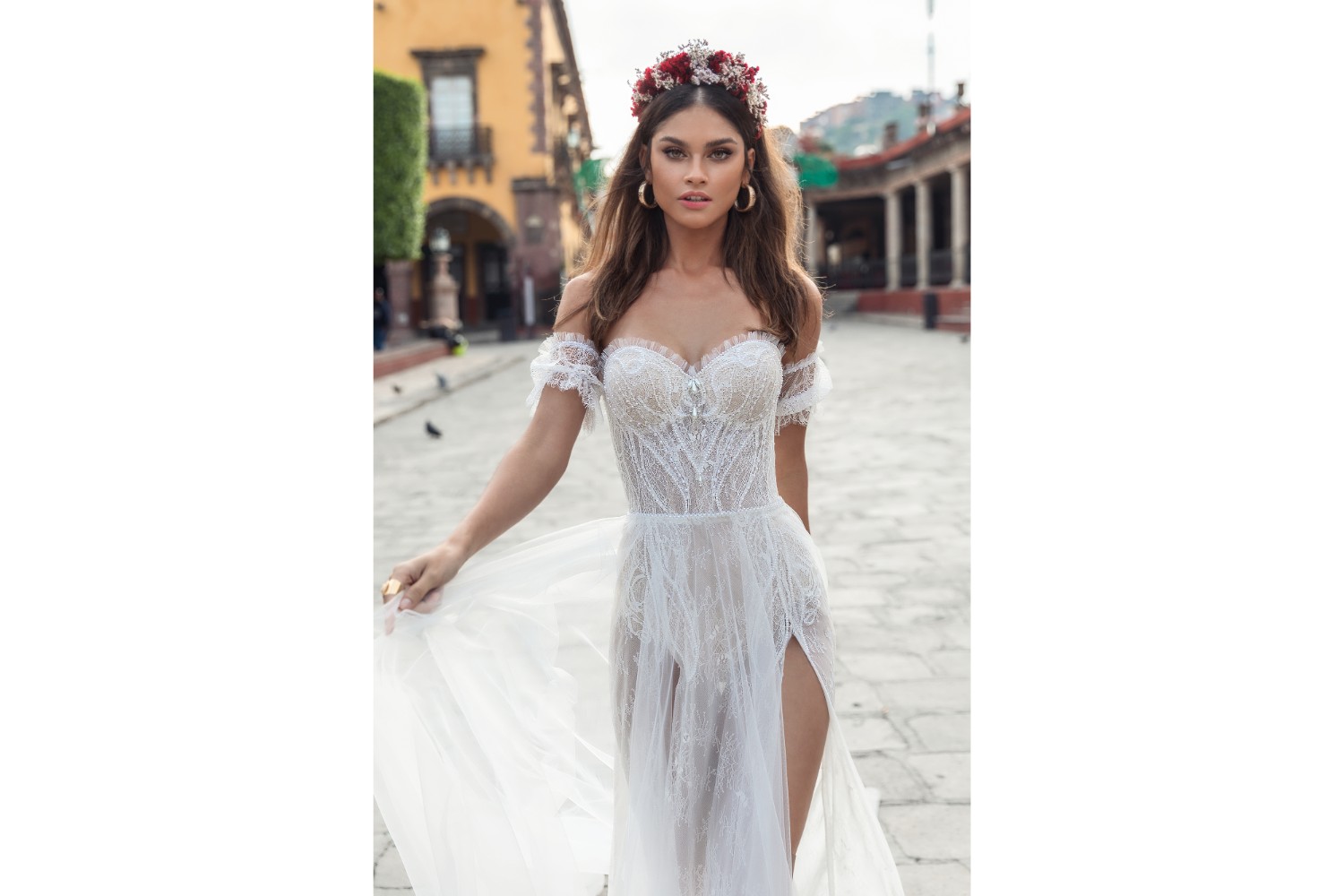 julie vino white wedding dresses sweetheart lace bridal gowns two sides split tulle boho beach wedding dress cheap