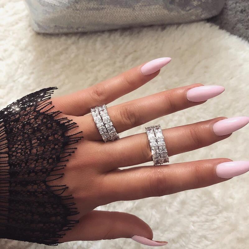 Sterg Sier Princess Cut Topaz CZ Dia Wedding Band Ring for Women