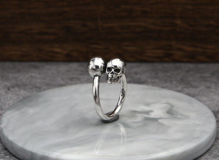 High quality 925 sterling silver fashion jewelry vintage style designer punk personalized one skull head and two skull head rings