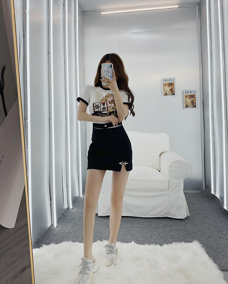 New fashion womens sexy bodycon tunic short sleeve color block cartoon embroidery cotton t-shirt plus size S M L XL