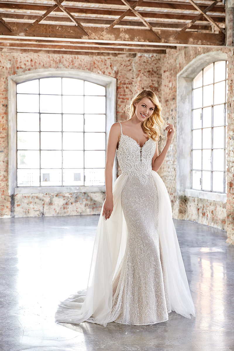2019 Eddy K Mermaid Wedding Dresses with Detachable Train Custom Made Lace Applique Plus Size Wedding Dress Sexy Spaghetti Bridal Gowns