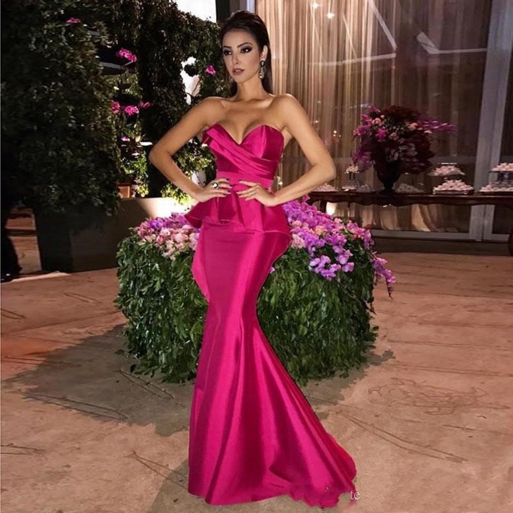 Elegant Fuchsia Mermaid Prom Dresses With Sweetheart Pleats Floor Length Plus Size Formal Evening WEars Custom Made Gown