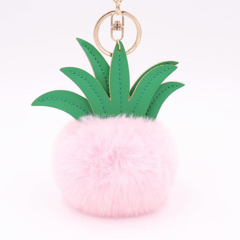 15pcs/Lot Fashionable Pineapple Hair Ball Key Chain Pu Leather Fruit Bag Charm Car Key Ring Pendant Gift Wedding Souvenir Keychain