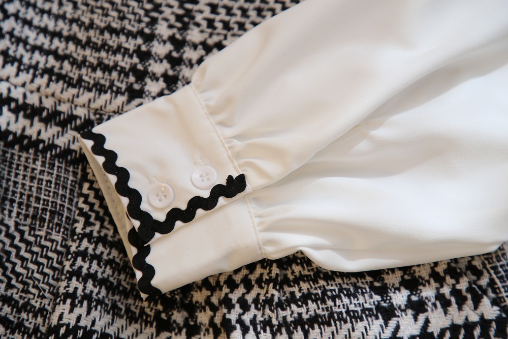 Sweet Bow Pearl Chiffon White Blouse Shirt+Plaid Wool Suspender Short Set 2 Piece Outfits For Women Summer Top Wide Leg Pant Set CX200702