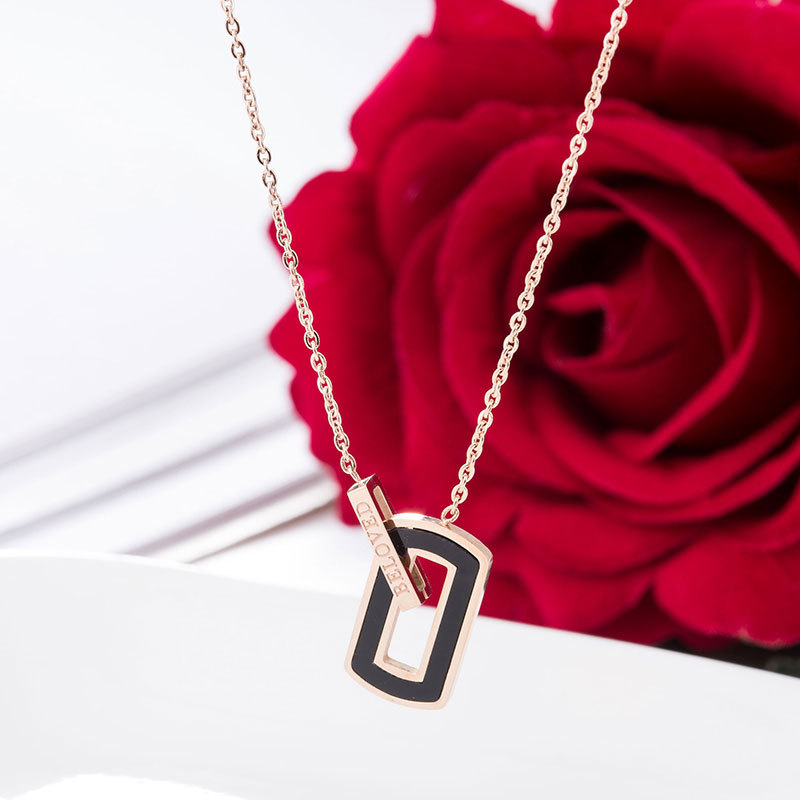New Fashion Rose Gold Plated Double Square Circle Pendant Necklace for Womens Gift 
New Fashion Rose Gold Plated Double Square Circle Pendant Necklace for Womens Gift