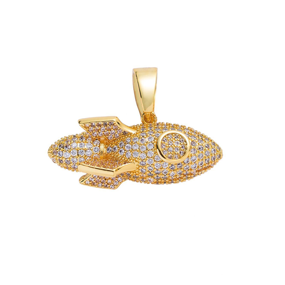 New Men039s Cool Golden Rocket Iced Out Pendant Necklace Fashion Hip hop Rock Jewelry With Rope chain For Gift