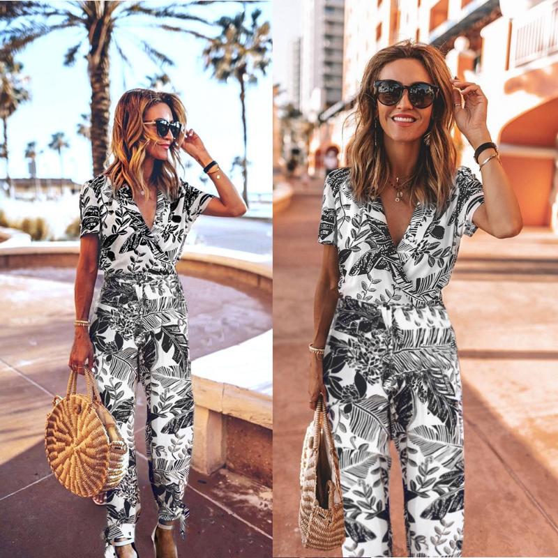 2020 Spring Summer Fashion Printed V-neck Short Sleeve Women' Siamese Trousers Jumpsuits, White
2020 Spring Summer Fashion Printed V-neck Short Sleeve Women' Siamese Trousers Jumpsuits, White