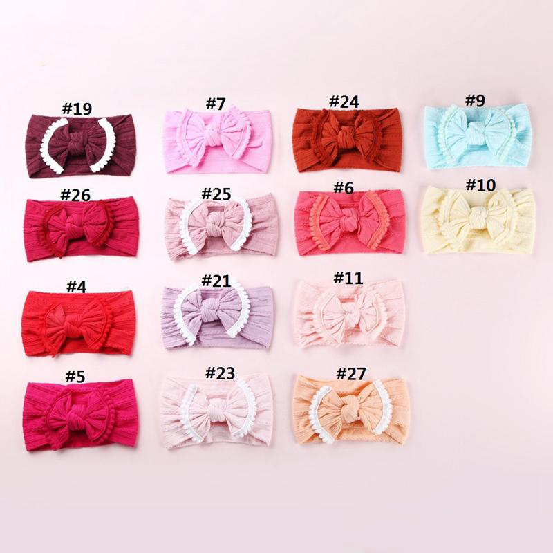 Baby Nylon Soft Headband Girl Solid hairband with fringe bow Kids tulband Hair Accessories 27colors choose