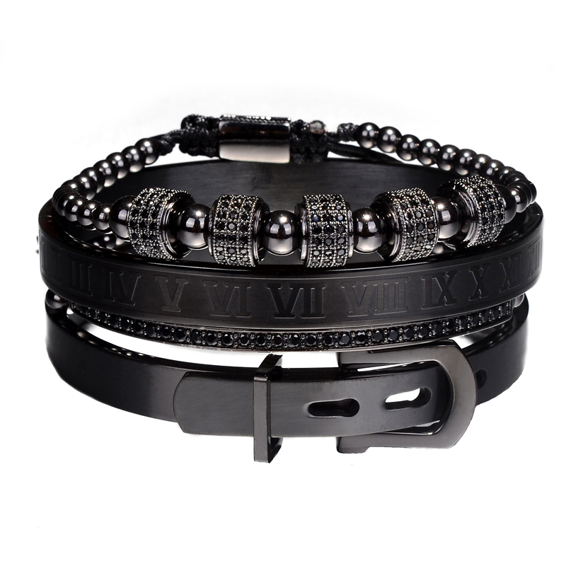4pcs/Set Hot Men Steel Roman Numeral Bracelet Horseshoe Buckle Bangles Pulseira Bileklik Handmade Jewelry T191230