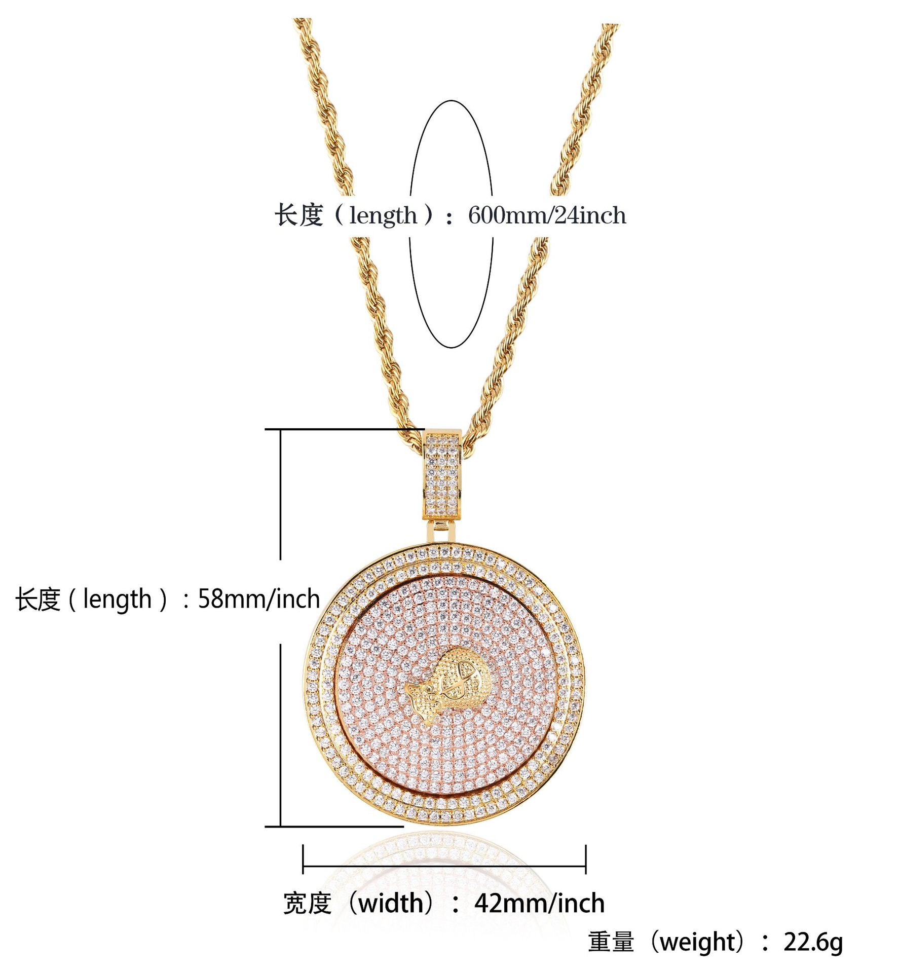 Personalized 18K Gold Plated Iced Out CZ Zirconia US Dollar Sign Money Bag Round Rotating Pendant Chain Necklace Hip Hop Rapper Jewelry Gift