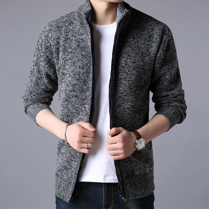 Men Thick Knitted Cardigan Knitwear Autumn Winter Stand Collar Zipper Warm Sweater Coat Casual Solid Mens Cardigan Outwear Male SH190930