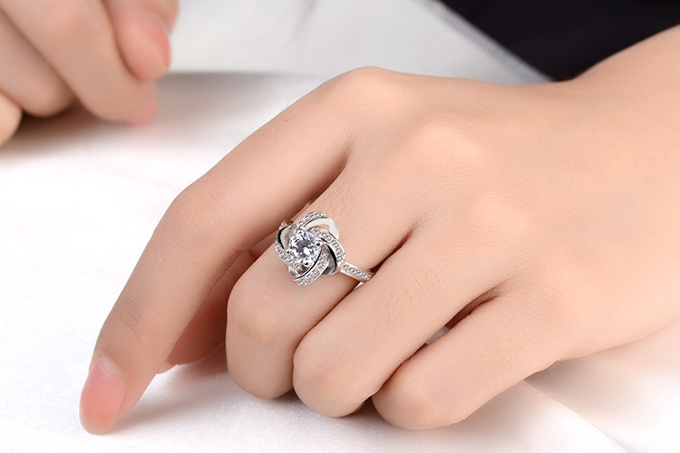 Wholesale-New 925 Sterling Silver Ring Clover Full Drilling Zircon Rings Opening Adjustable Ring For Women Hot