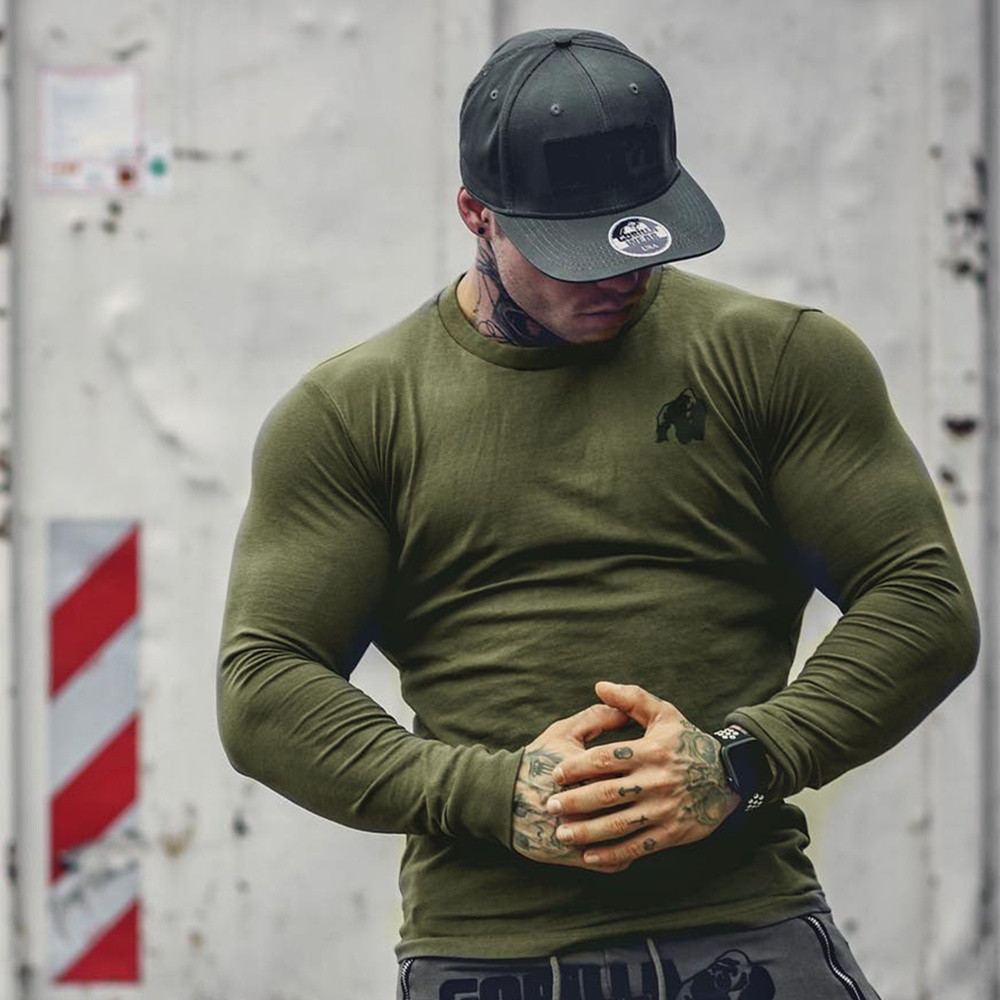 Casual Long sleeve Cotton T-shirt Men Gym Fitness Bodybuilding Workout Skinny t shirt Male Print Tee Tops Sporty Clothing T200219
