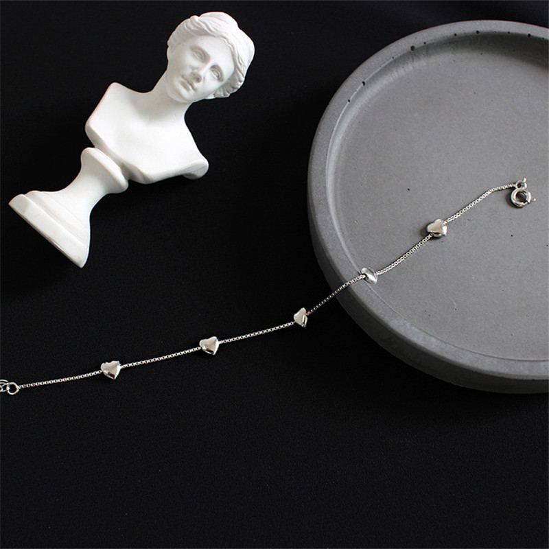 925 Sterling Silver Box Chain Bracelet 16CM Links Chain Heart Charms Bracelet &Bangles For Women Wedding Pulseira Feminina