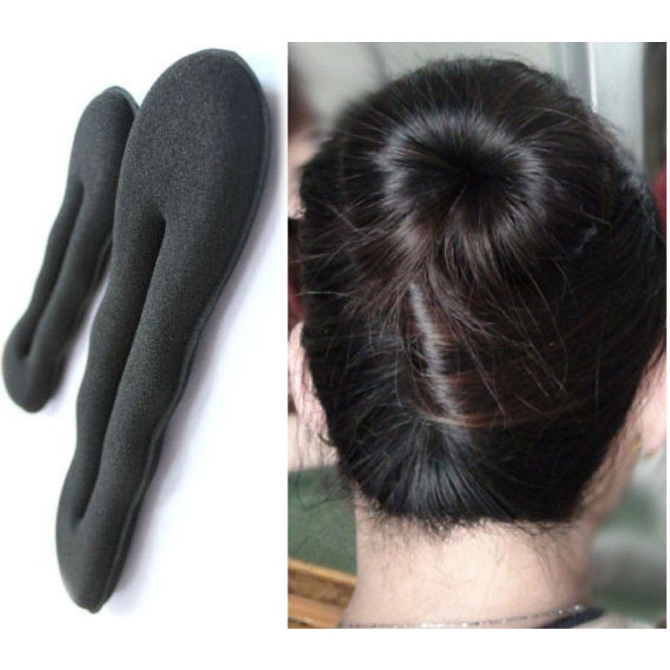 2 xBLack Magic Foam Sponge Hair Styling Donut Bun Maker Former French Twist Tool #R492