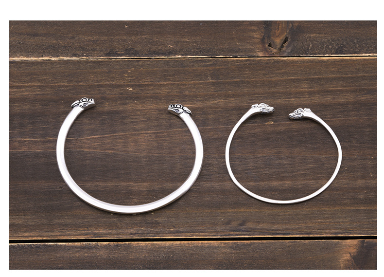S 925 sterling silver hand-made designer vintage jewelry American classic antique silver double dragon head personalized punk bracelet cuff