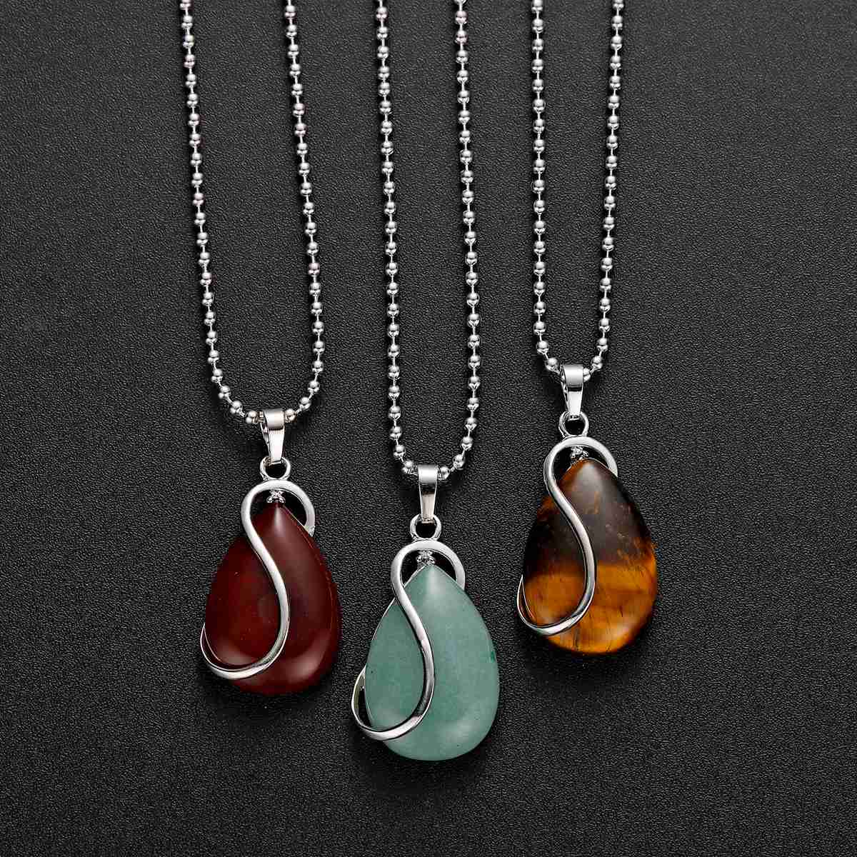 qimoshi Natural stone pendant S-shaped woman necklace stainless steel healing energy sweater chain Christmas gift 12pcs