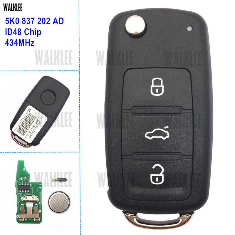

3 Buttons Remote Key Fit For Vw/volkswagen Caddy Eos Golf Jetta Beetle Polo Up Tiguan Touran 5k0837202ad 5k0 837 202 Ad, Black