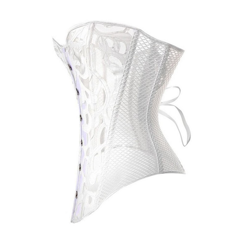 Plus Size Lace Mesh Corset Bustier S-6XL Black White Ultra Light-weight Hollow-out Fish Net Back Overbust Corselet No Ruffle Trim