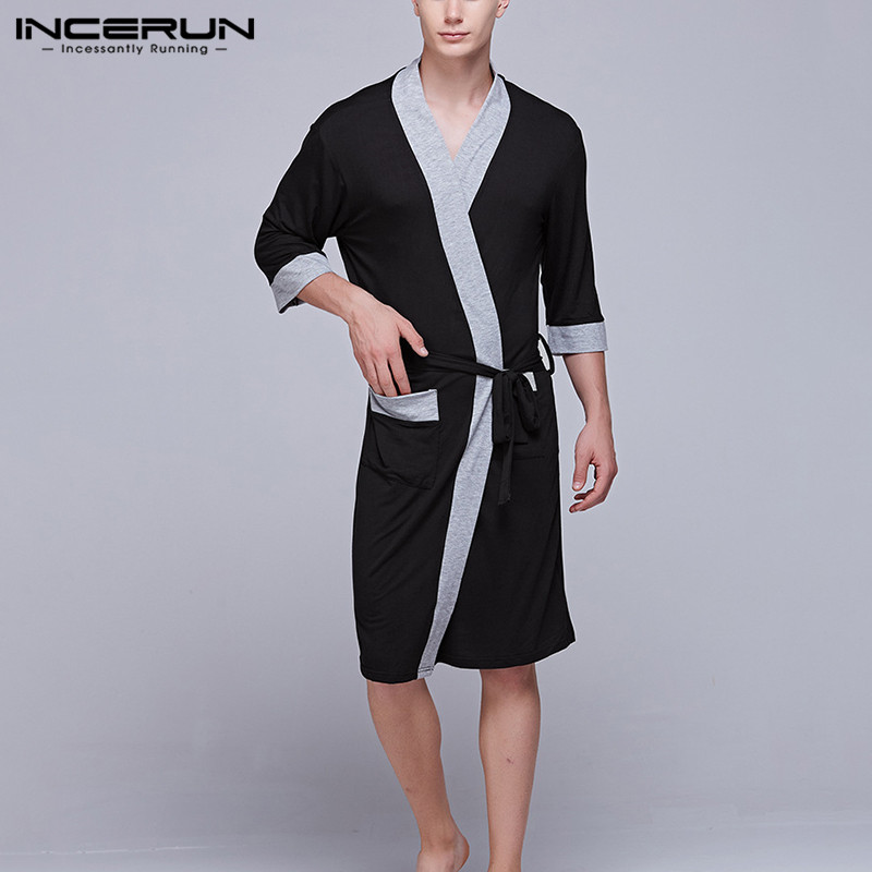 INCERUN Men Robes Half Sleeve Nightgown Leisure Patchwork Pockets Fashion Summer Bathrobe Soft Men Homewear Sleepwear Pajamas, Black
INCERUN Men Robes Half Sleeve Nightgown Leisure Patchwork Pockets Fashion Summer Bathrobe Soft Men Homewear Sleepwear Pajamas, Black