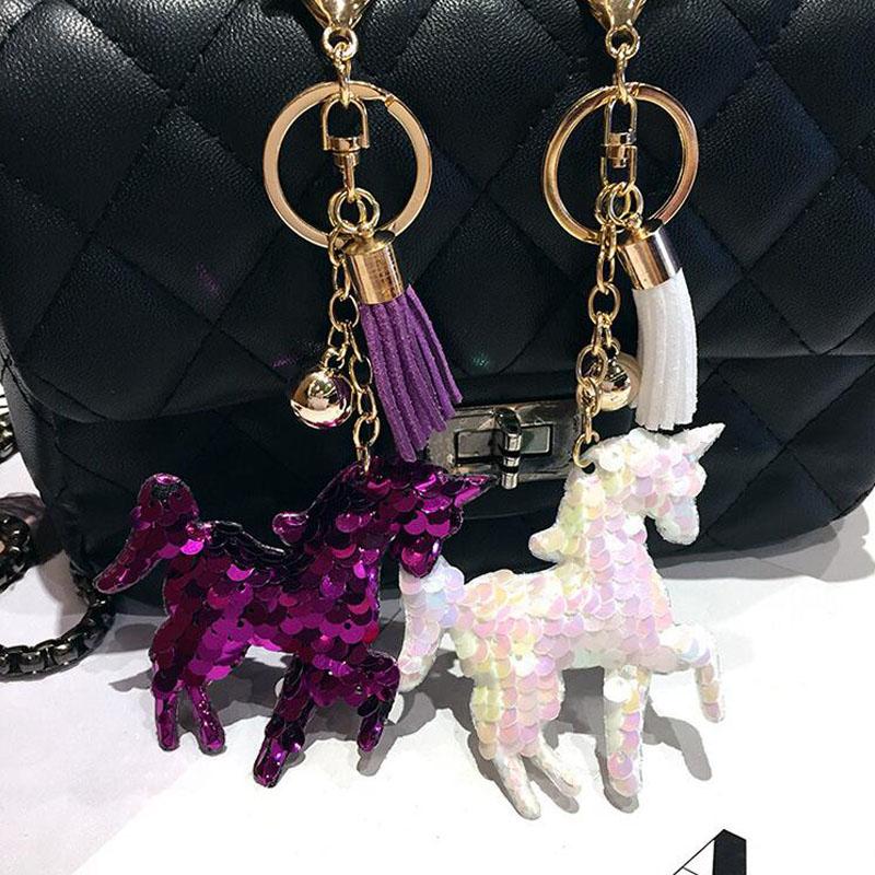 30pcs/Lot Animals Horse Keychains Sequins Car Pendant Ornament Key Ring for Girls Bag Decoration Keyring Jewelry Key Chain